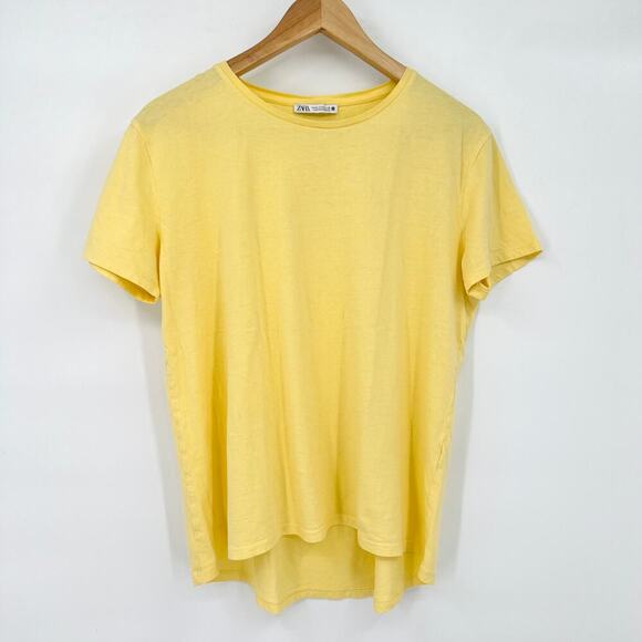 Zara Yellow Short Sleeve Cotton Tee Shirt Women's Medium - Picture 5 of 8